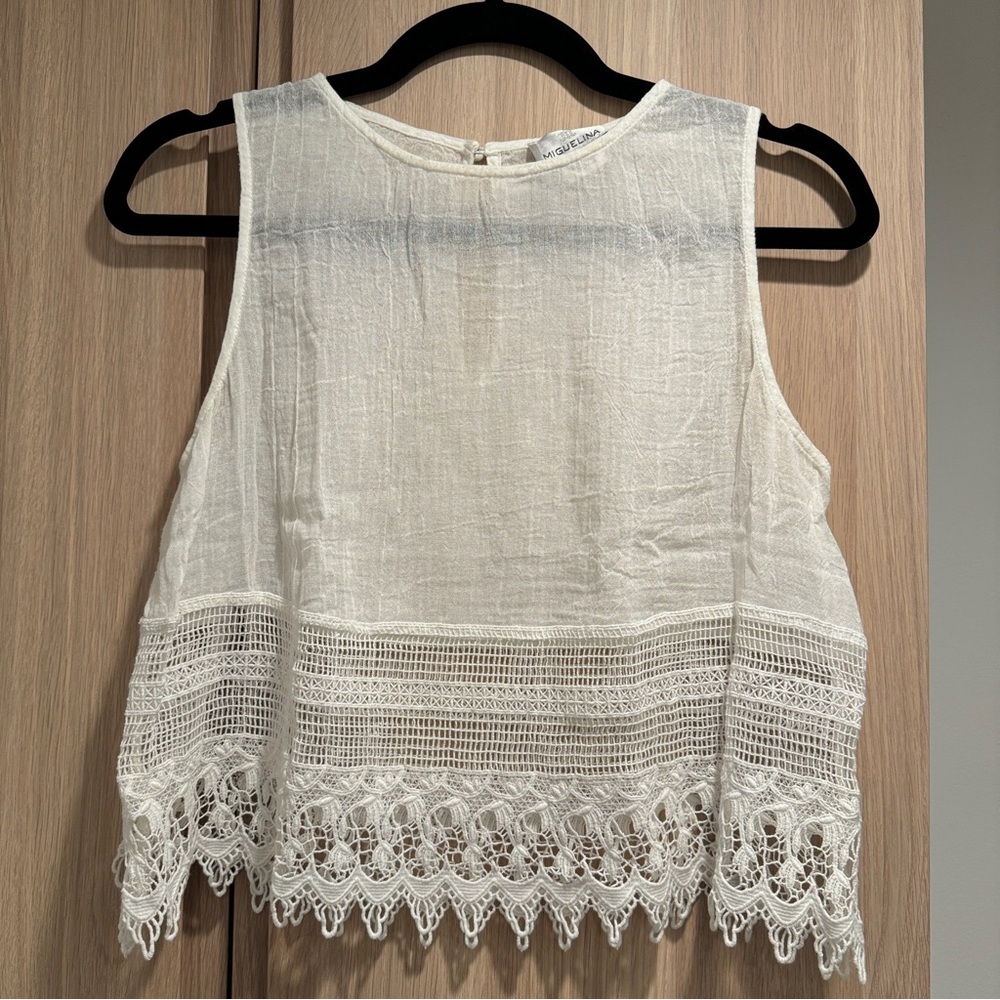 Miguelina Lace Hem Crop Top - M